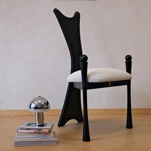 氧际设计师原创餐椅中古餐椅复古实木靠背餐桌凳子侘寂风派对椅子
