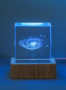 创意月球爱心云朵方形水晶摆件房间桌面装饰品小夜灯送人生日礼物