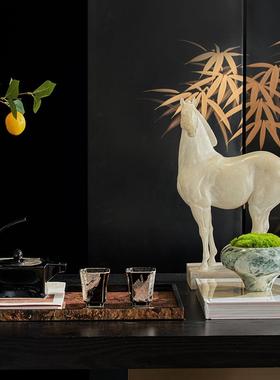 古风商业酒店售楼处茶馆大堂端景台茶桌艺术展示马雕塑摆件装饰品