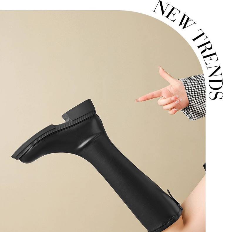 卓诗尼秋冬新款黑色长筒靴