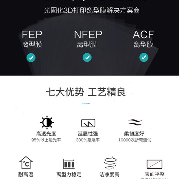LCD光固化离型膜 3D打印机配件FEP离型膜光敏树脂脱离UV高透光率