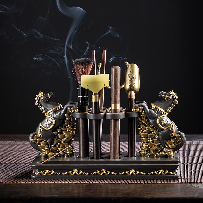 马到成功茶道六君子茶夹茶则茶刀泡茶配件功夫茶具大全茶杯架工具