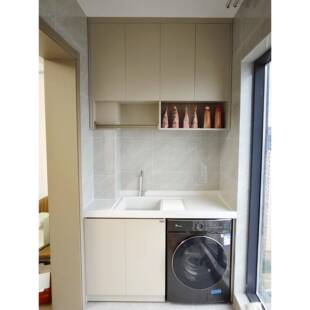 蜂窝铝汉氧阳台柜洗衣机伴侣脸盆一体吊柜铝合金大储物柜组合定制