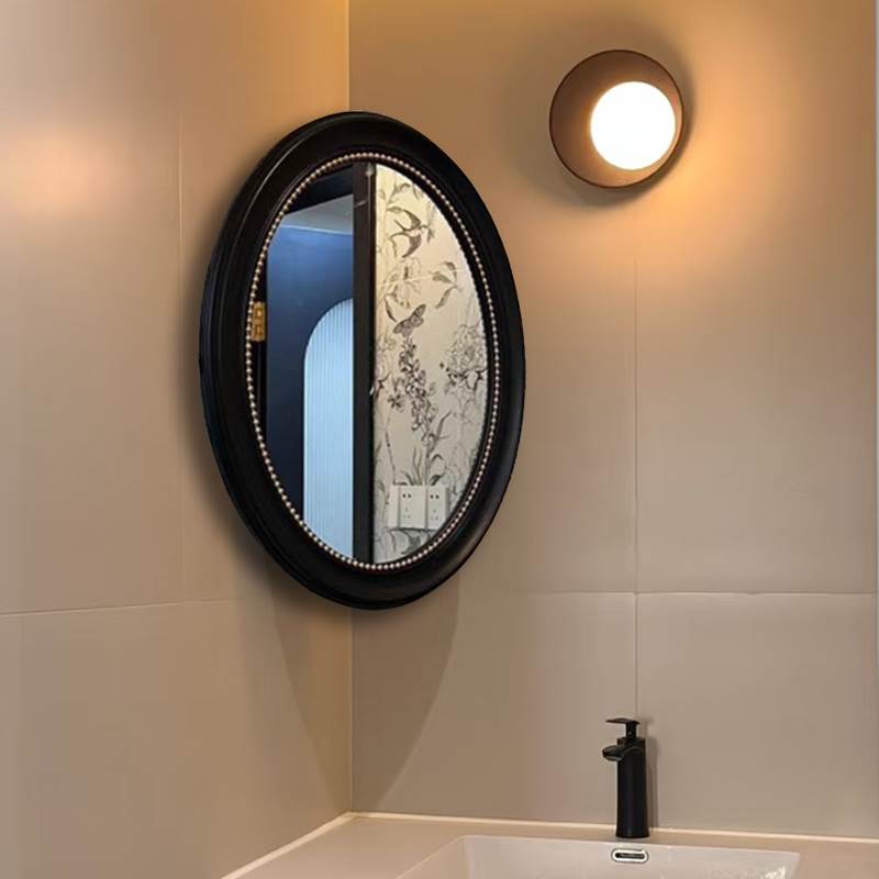 法式复古浴室镜椭圆风水镜卫生间墙角旋转镜子可折叠伸缩镜壁挂