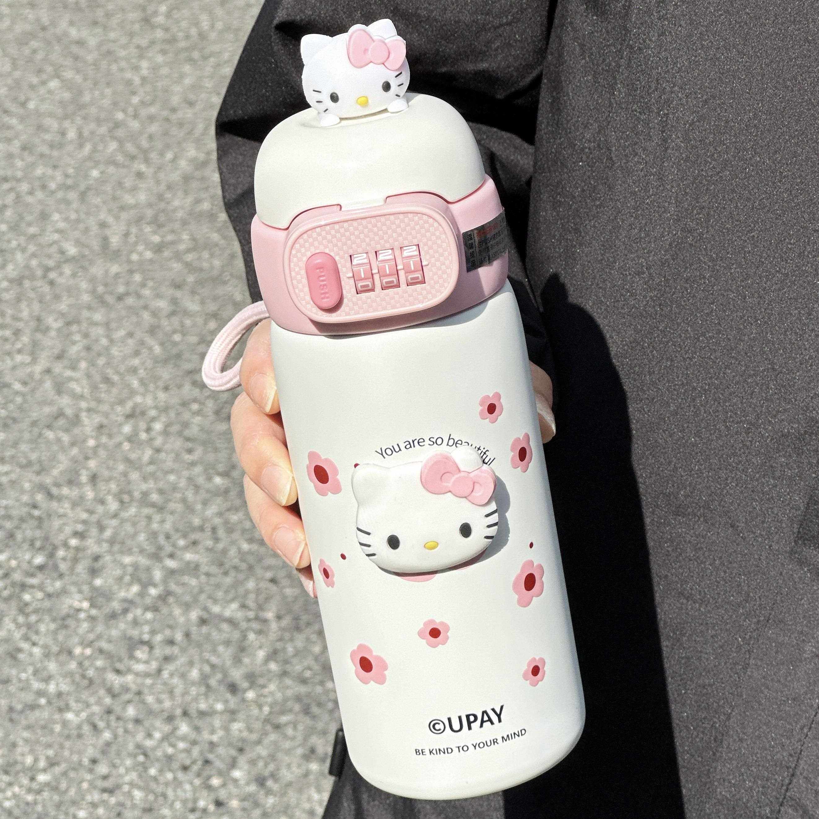 密码锁保温杯儿童指纹水杯男女孩小学生上学专用吸管可携式杯子水