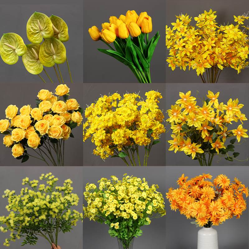 雅黄色仿真花婚庆绢花 婚礼布置装饰花材假花插花材吊顶黄色花艺