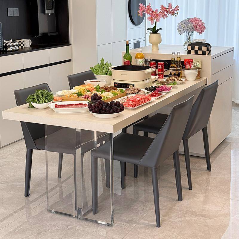 岩板岛台餐桌一体现代简约家用小户型伸缩开放式厨房导台奶油风