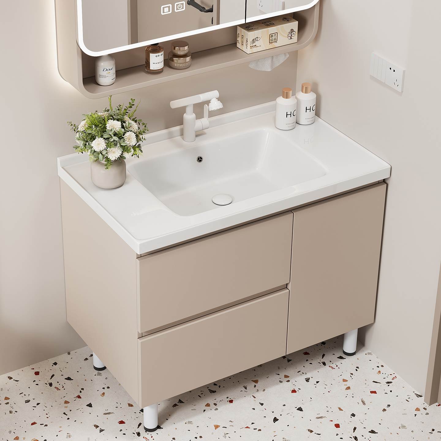 落地式洗手盆柜组合加厚蜂窝铝抽屉浴室柜陶瓷一体盆洗漱台洗脸盆