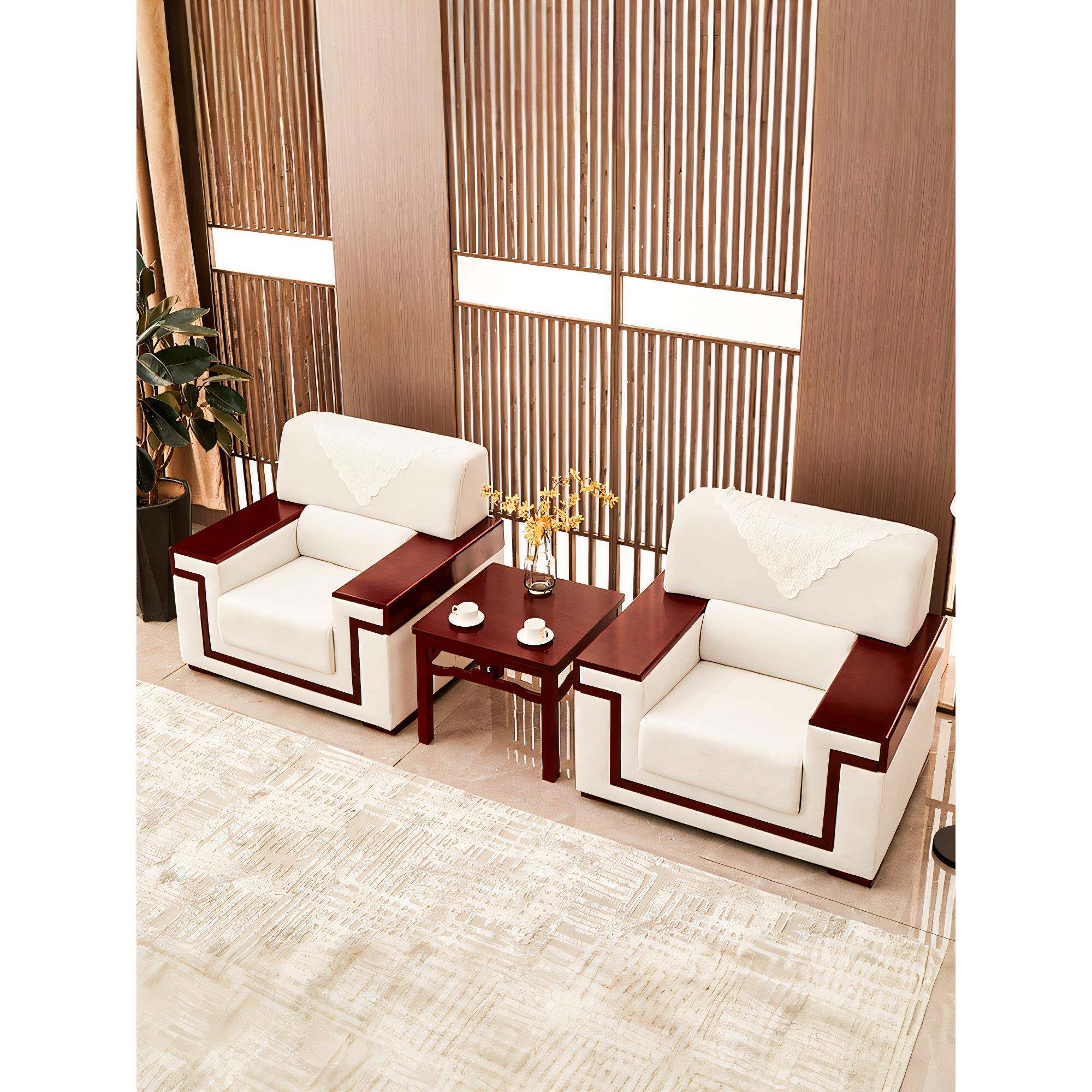会议室接待室会议沙发中式布艺商务办公沙发茶几组合套装会客沙发