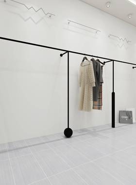 黑色哑光简约陈列货架加厚哑光挂衣架服装店女装店上墙展示架童装
