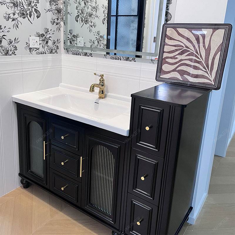 中古风落地浴室柜组合卫生间洗漱台法式复古陶瓷一体洗手台洗脸盆