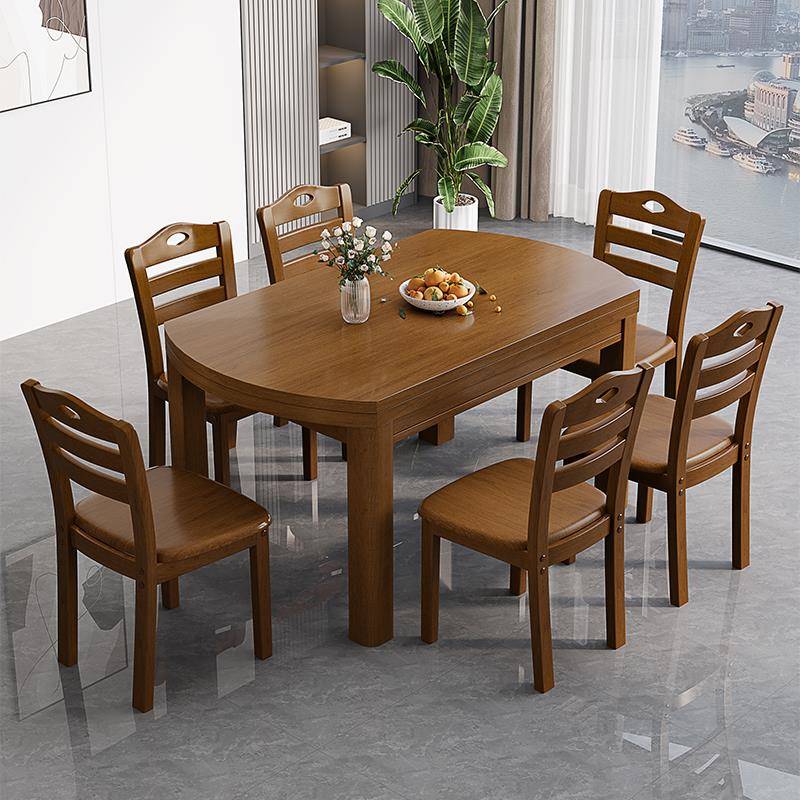 实木餐桌椅组合客厅家用小户型伸缩折叠方圆两用10人饭桌可变圆桌