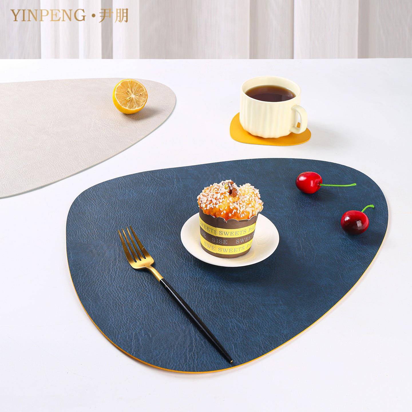 牛皮纹双面皮革餐垫茶杯垫防水防油餐桌垫西餐厅隔热垫餐碗垫杯垫