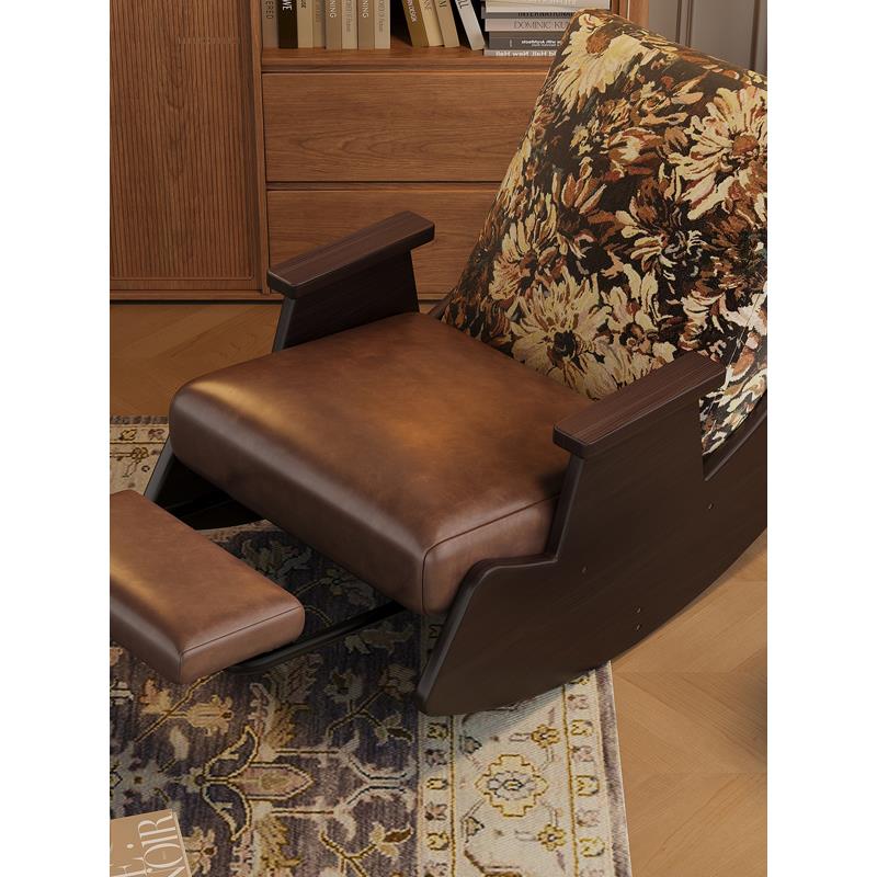 实木复古风摇摇椅美式躺椅家用阳台中古休闲椅单人沙发椅客厅懒人