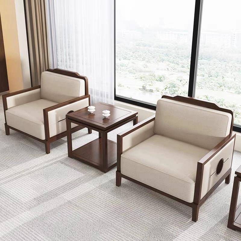 会议室接待会客沙发组合贵宾新中式实木商务洽谈区办公室单人沙发