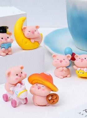 创意可爱背带裤月亮呆呆小猪 diy装饰品盲袋挂配件桌面车载小摆件