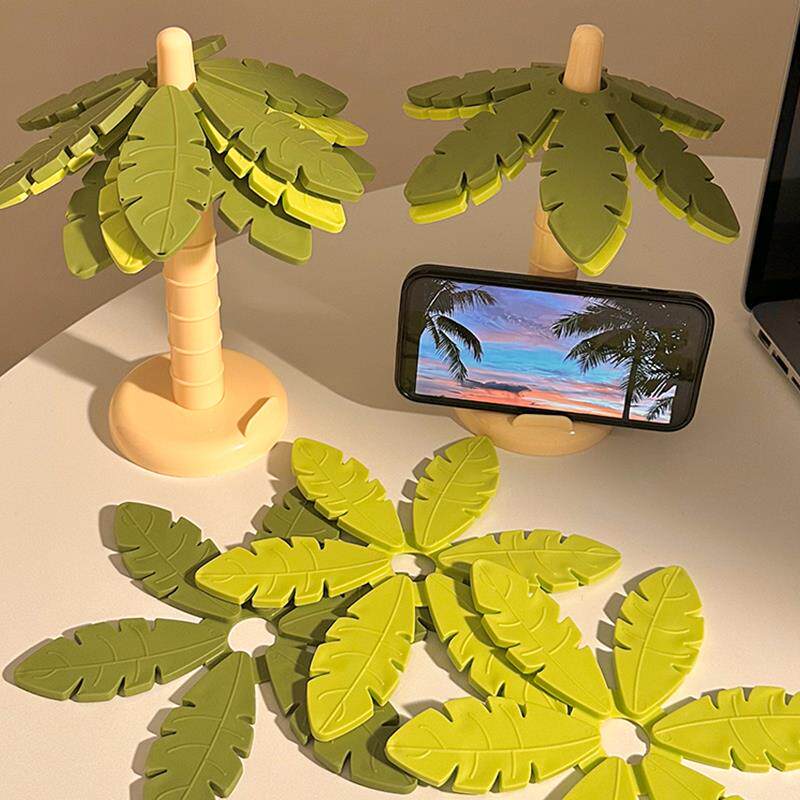 ins椰子树杯垫隔热垫高颜值桌面摆件可折叠厨房餐桌垫子手机支架