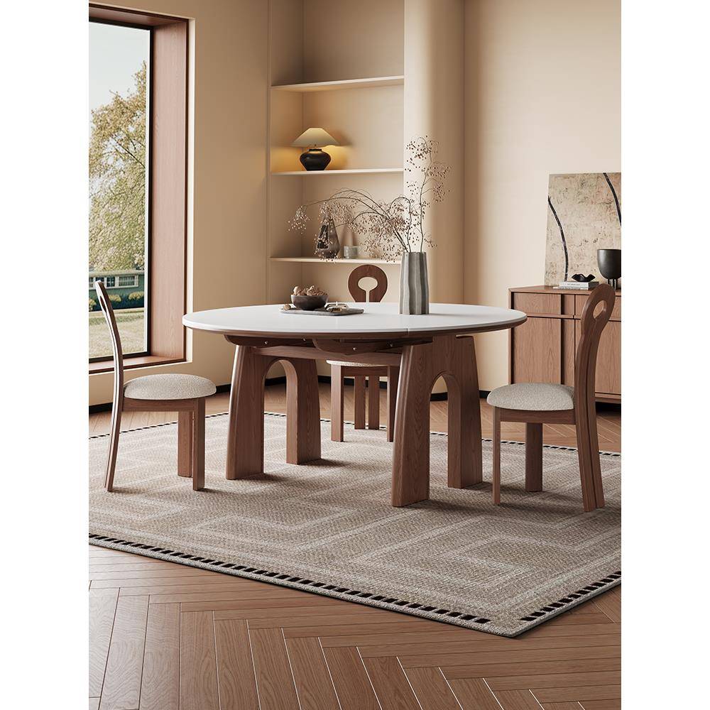 中古风实木折叠餐桌2025新款伸缩可变圆桌圆形方圆两用家庭小户型