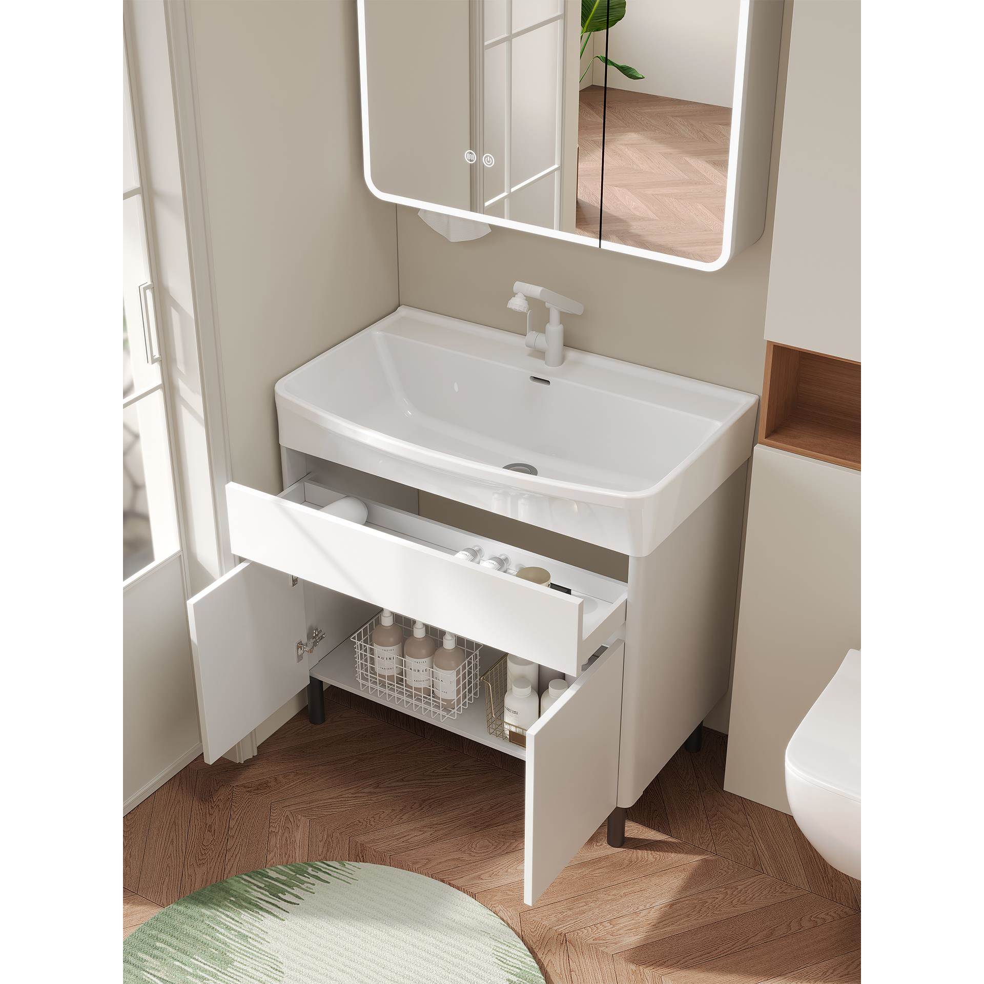 加厚蜂窝铝落地式浴室柜组合加深陶瓷一体小户型洗手洗脸盆卫生间