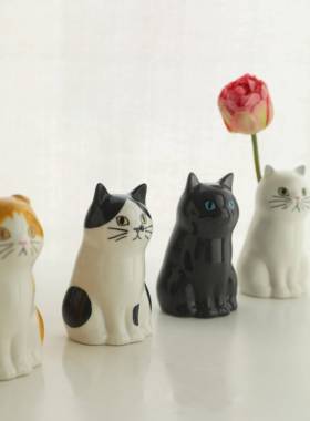 MUSe Garden哈基米 美单手绘猫猫陶瓷花瓶笔筒收纳桶