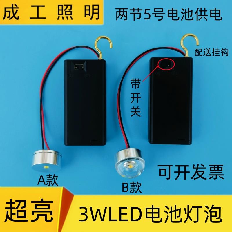 3vled灯泡3w灯珠电池夜灯灯笼DIY无线手工小彩灯迷你小灯泡带开关