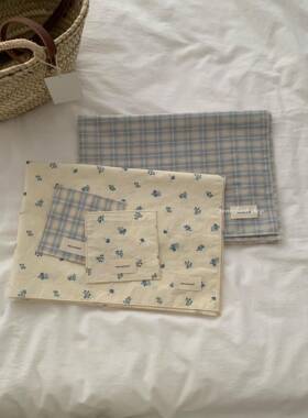 henceforth 新款复古蓝花格纹餐巾杯垫桌面装饰淡雅长方形盖布