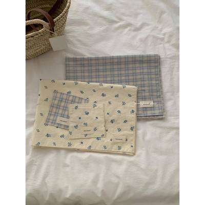 henceforth 新款复古蓝花格纹餐巾杯垫桌面装饰淡雅长方形盖布