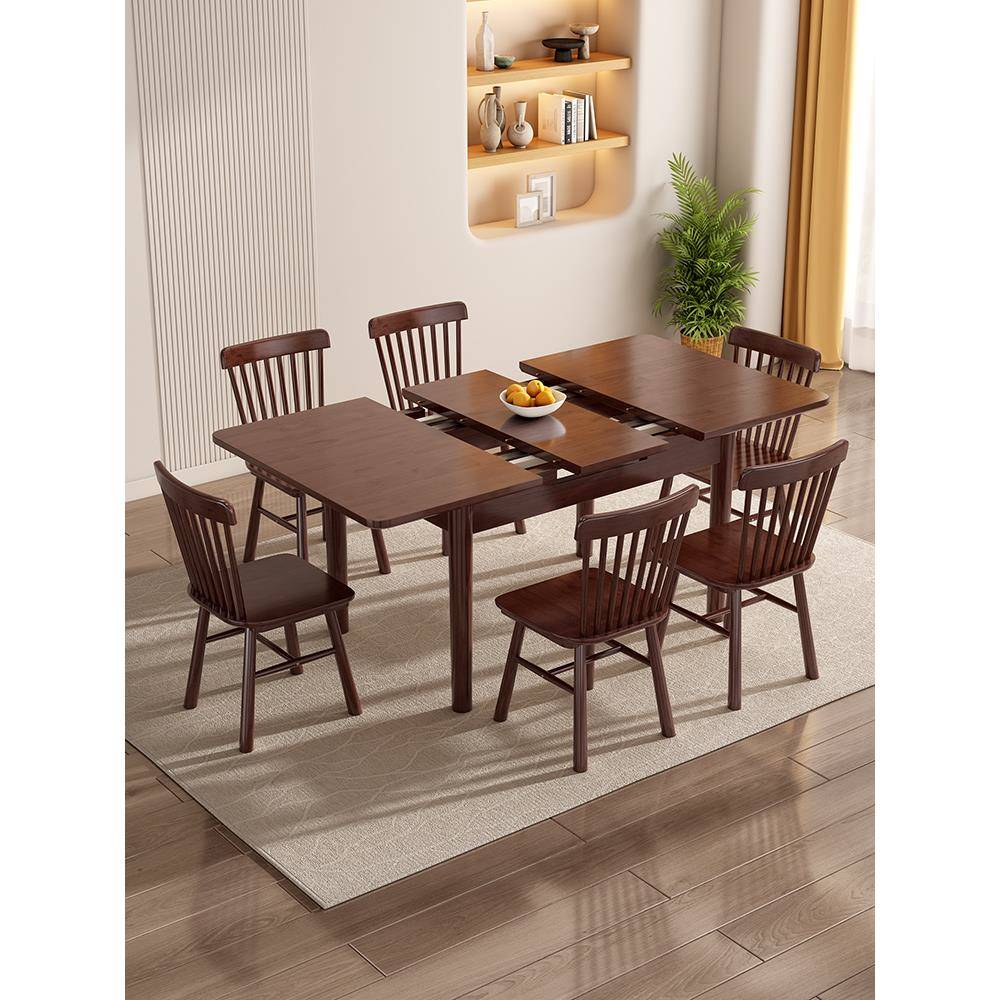 全实木餐桌椅折叠方桌现代简约胡桃色伸缩长方形家用小户型饭桌子