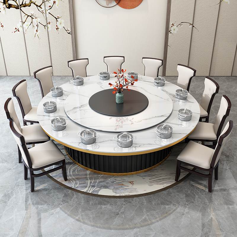 大圆桌中间转盘20人酒店电动餐桌餐饮店火锅桌带电磁炉桌子别墅桌