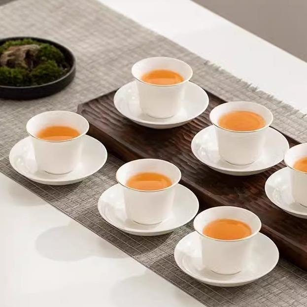 羊脂玉瓷杯垫杯托可定制logo图案陶瓷隔热垫白瓷茶杯茶托品茗杯垫