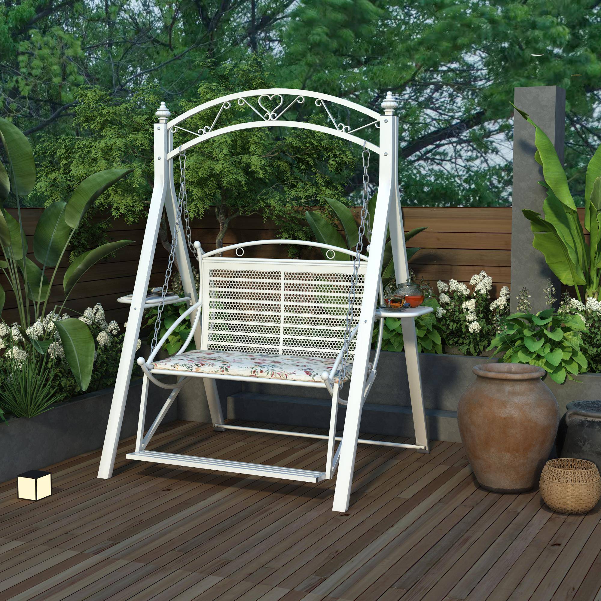 户外秋千庭院摇椅阳台铁艺单双人吊椅布顶吊篮花园室内外休闲 吊