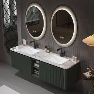 定制双盆浴室柜岩板热弯一体盆洗手盆柜组合橡木卫生间洗漱洗脸台