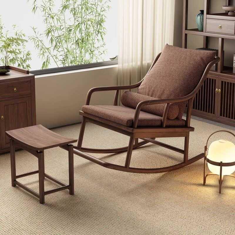 新中式实木懒人摇摇椅客厅双人躺椅乌金木色大人沙发椅老人逍遥椅