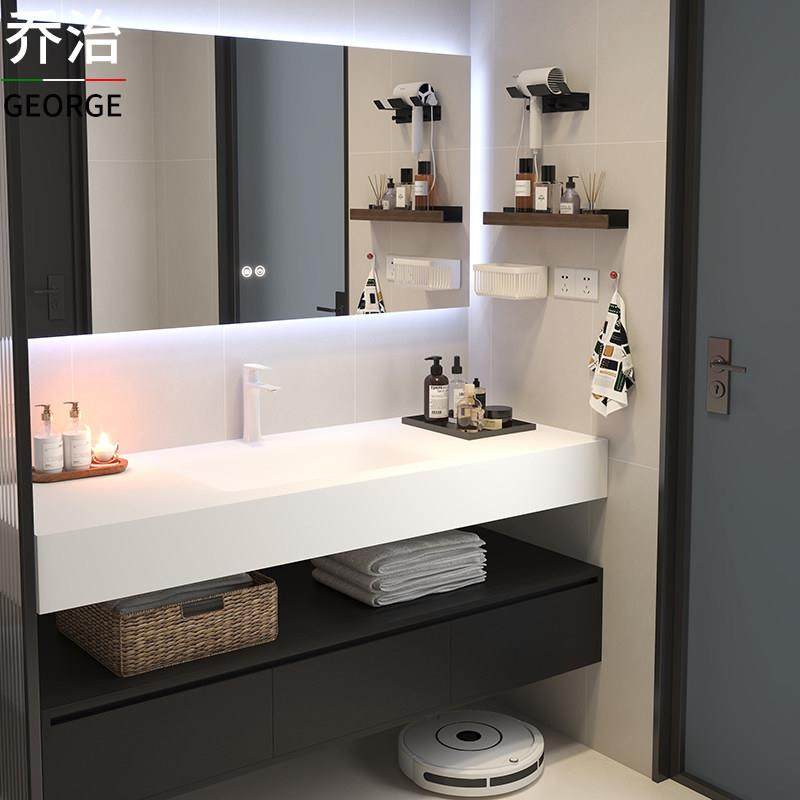 酒店风岩板热弯一体盆浴室柜组合卫生间洗漱台洗手脸盆卫浴定制