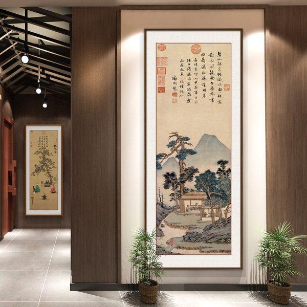 网红古画听琴图装饰画国画中式竖版入户客厅茶室玄关走廊过道壁画