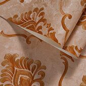 奢华风欧式 客厅背景饭店酒店 浮雕壁纸 宫廷大花墙纸 大红色3D法式