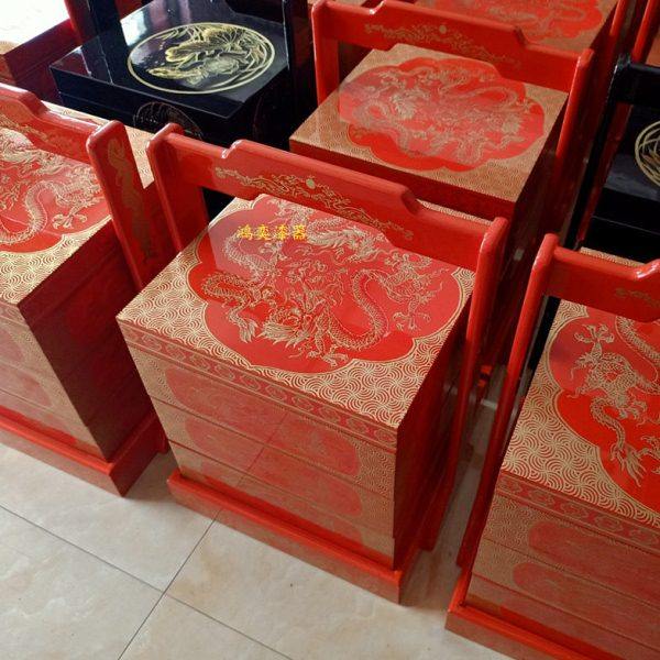 彩绘多层带盖漆器提篮食盒复古传统漆画工艺木质酒店餐盘提盒饰品,特色手工艺,漆器,淘宝优惠券,粉丝福利购,淘宝优惠卷