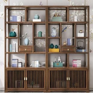博古架实木中式书架多宝阁置物架古董架子茶叶架展示柜隔断红酒架