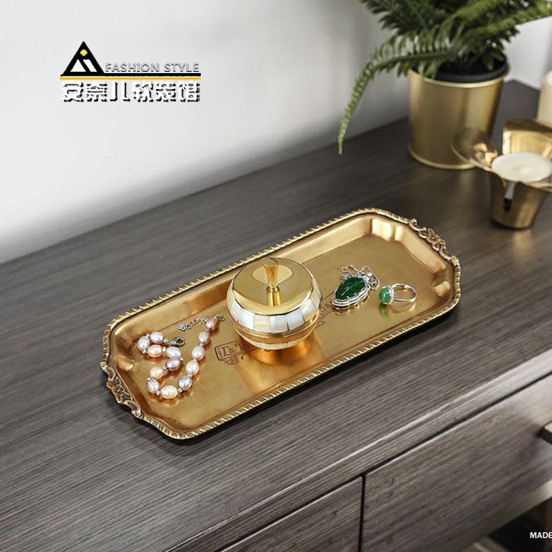 印度黄铜雕花托盘复古家居客厅茶几餐厅酒柜收纳摆件艺术软装饰品