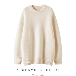 上身巨好看 女 重磅加厚纯羊绒针织毛衣背后坑条廓形套头针织衫