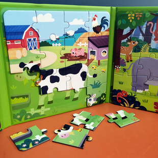 6岁早教 儿童磁性进阶拼图折叠式 收纳动物交通恐龙磁吸板宝宝2