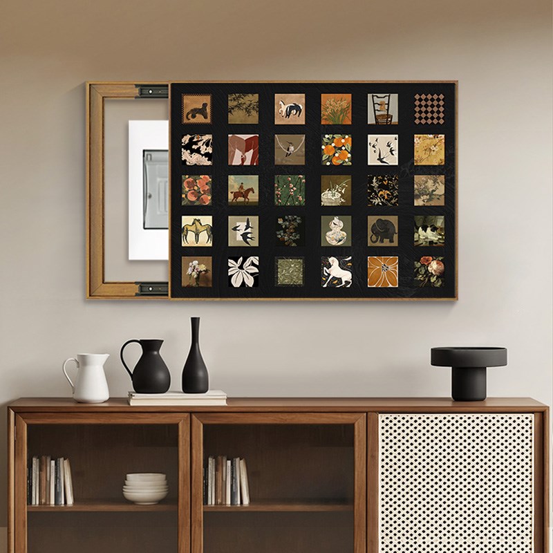 中古风电表箱装饰画法式复古挂画免打孔配电箱电源开关盒遮挡壁画