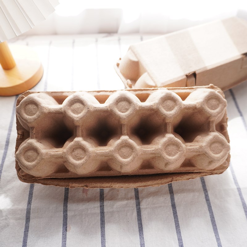 鸡蛋包装盒6/9/10枚免折叠开关黄色篮子打包托纸浆生物可降解