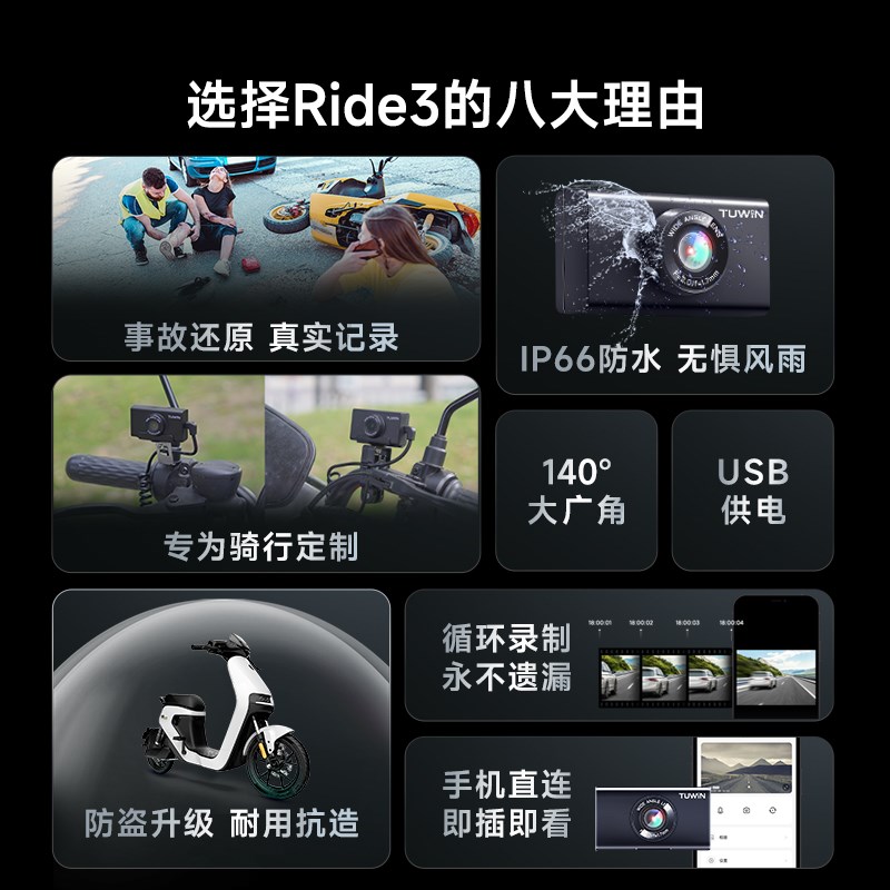 涂影ide3电动车行车记录仪头盔防水防盗高清骑行外卖骑手