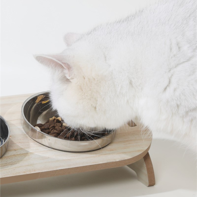 304不锈钢猫碗,猫食碗,猫水碗,双碗,防撞宠物高架护颈,小型狗碗