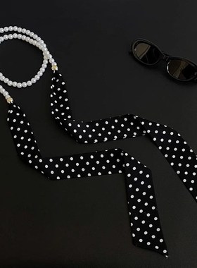 珍珠项链长条丝巾女飘带颈链百搭高级感领巾复古薄款围巾锁骨链饰