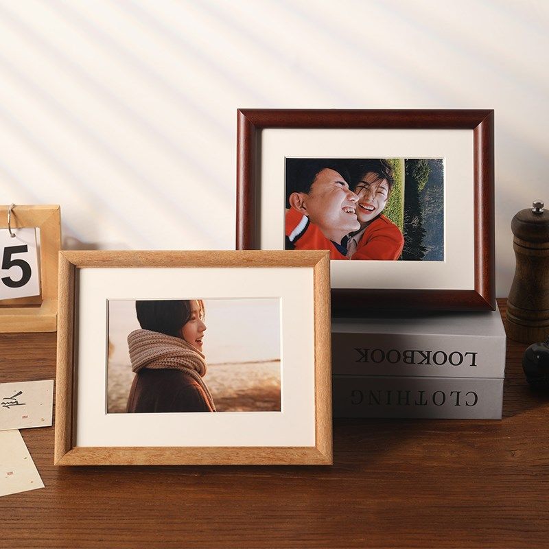 实木相框摆台洗相片做成相册diy定制六6寸照片打印黑胡桃画框挂墙