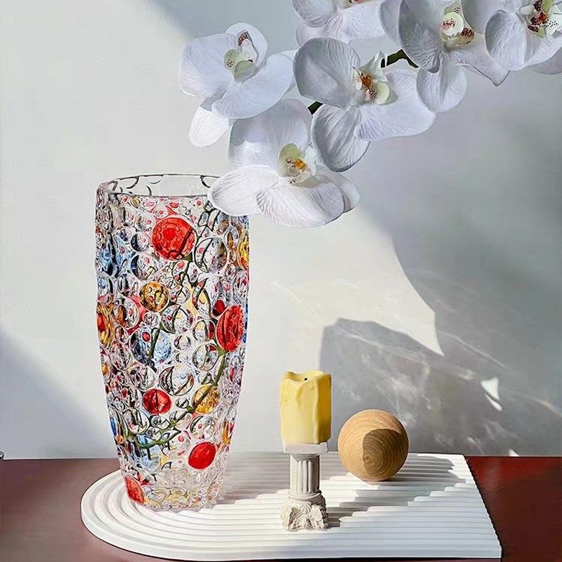 弗莱文茨加厚水晶玻璃花瓶圆点炫彩客厅装饰插花瓶水培花器摆件,家居饰品,花瓶,淘宝优惠券,粉丝福利购,淘宝优惠卷