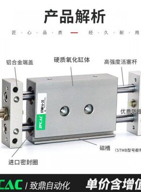 气动双轴双杆双头双出滑台气缸STMB10B/16/20X25*50X100可调行程