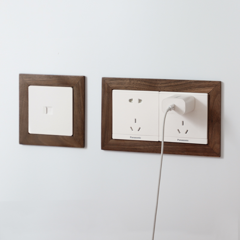 实木质开关贴装饰框墙贴插座灯开关面板轻奢O防尘保护套北欧风创